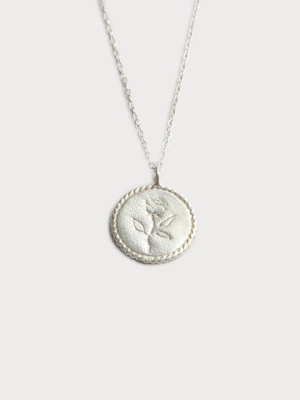 Rose Coin Necklace In Sterling Silver
