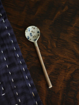 Mashiko-yaki Hand-painted Spoon, Floral Blue And Brown