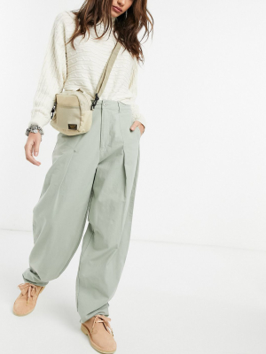 Asos Design Pleated Balloon Leg Pants In Khaki