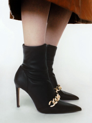 Chain Trim Heeled Ankle Boots