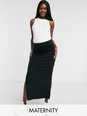 Mamalicious Maternity Organic Jersey Maxi Skirt In Black