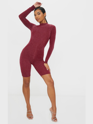 Burgundy Glitter Long Sleeve Unitard