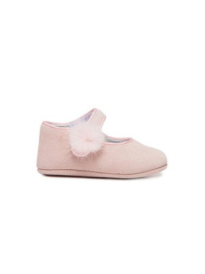 Childrenchic® My-first Rosy Suede Mary Janes With Pompon