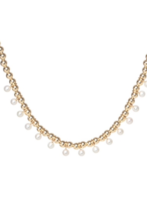 14k Gold Bead And Tiny Pearl Eternity Necklace