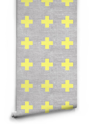 Swiss Linen Wallpaper In Yellow By Ingrid + Mika For Milton & King