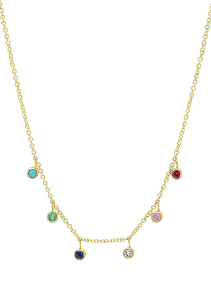 Mini Bezel Dangle Necklace - 6 Multi Color