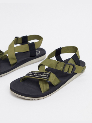 Jack & Jones Tech Sliders In Khaki