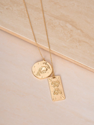 Zodiac Double Medallion 18k Gold Plated Necklace