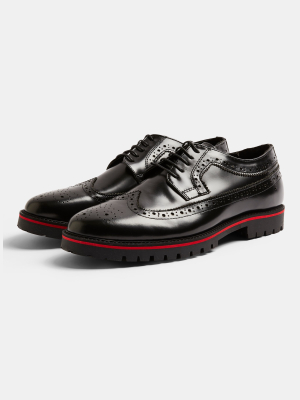 Black Leather Brogues With Red Sole