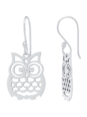 Sterling Silver 30mm Laser Cut Owl Drop Earrings