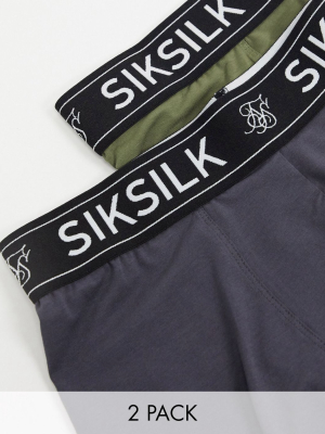 Siksilk 2 Pack Boxer Shorts In Khaki And Gray