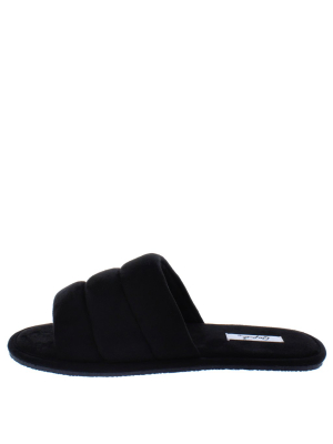 Kylo07a Black Quilted Open Toe Flat Slide Sandal