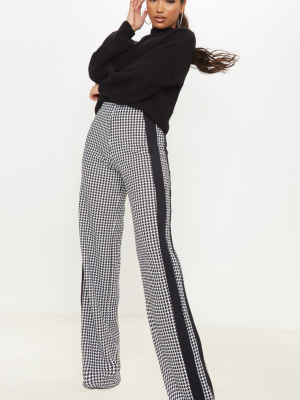 Black Dogtooth Wide Leg Side Stripe Pants