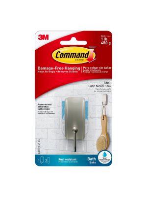 Command Small Bath Wall Hook Metal Brushed Nickel