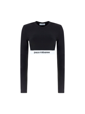 Paco Rabanne Logo Tape Long Sleeve Crop Top