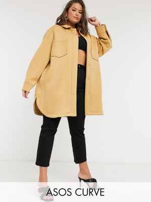 Asos Design Curve Scuba Shacket In Stone