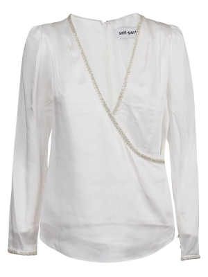 Self-portrait Crystal-embellished Satin Top
