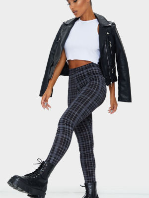 Black Printed Check Leggings