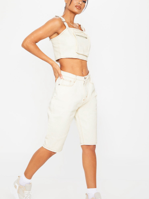 Ecru Longline Denim Shorts