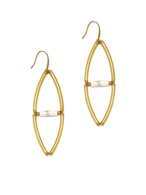 Oval Raw Brass Earrings - White Agate