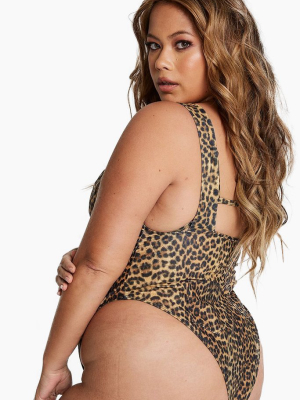 Overalls High Cut One Piece Swimsuit (curves) - Leopard Animal Print