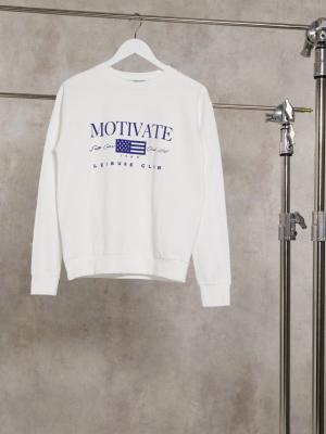 Asos Design Sweatshirt With Motivate Leisure Club Print In White