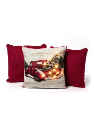 3pk 20"x20" Oversize Truck With Tree Light Up Square Throw Pillow Red - Surefit
