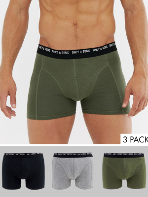 Only & Sons 3 Pack Trunks In Multi