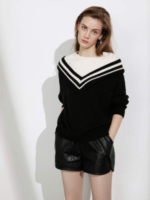 Varsity Black Mixed Sweater