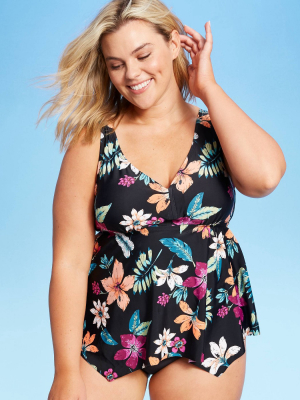 Women's Plus Size Strappy Back Tankini Top - Kona Sol™ Floral