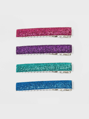 Girls' 4pk Rectangular Glitter Bar Clips - Cat & Jack™