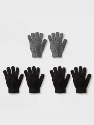 Women's 3pk Magic Gloves - Wild Fable™ Gray/black One Size