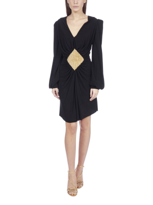 Balmain Embellished Gathered Mini Dress