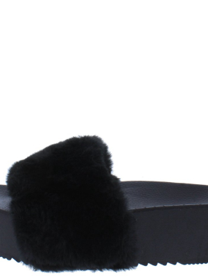 Carolyn119 Black Open Toe Faux Fur Slide Sandal