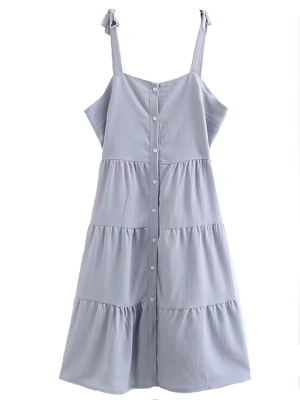 'valerie' Tie Strap Button Tiered Midi Dress