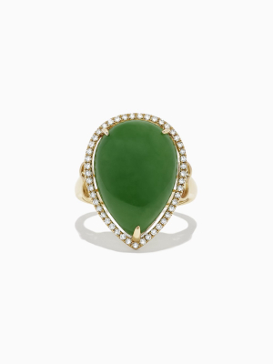 Effy 14k Yellow Gold Jade And Diamond Cocktail Ring, 14.08 Tcw