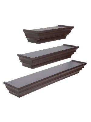 Madison Decorative Wall Ledge Shelf Set Of 3 - Espresso