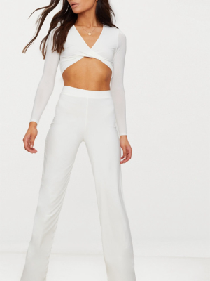 Petite White Slinky Wide Leg Pants