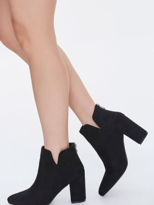 Faux Suede Notched Block Heel Booties