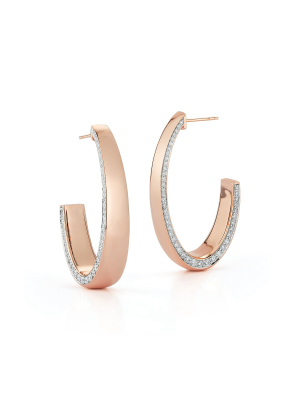 Lytton 18k Rose Gold Long Hoop With Diamond Edge Half Back Earring