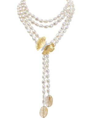 Butterfly Ginkgo Lariat Necklace