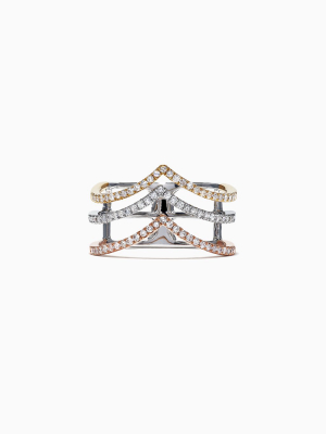 Effy 14k Tri Color Gold Diamond Ring, 0.40 Tcw