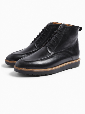 Black Real Leather Gibbon Boots