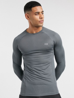 Asos 4505 Icon Muscle Training Long Sleeve T-shirt With Quick Dry In Gray