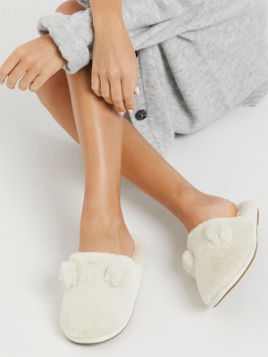 Vero Moda Bear Slippers In Cream