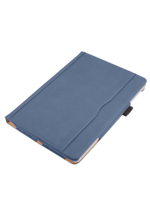 Insten - 9.7 Inch Ipad 5/6, Pu Leather Case, Slim Folding Folio, Pencil Holder, Auto Wake/sleep, 3 Angles, Magnetic Closure Strip, Blue