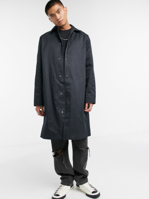 Asos Design Oversized Trench Coat In Black With Poppers