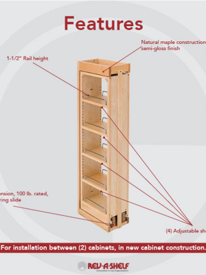 Rev-a-shelf 432-wf39-6c 6 Inch Wide 39 Inch Tall Pull Out Shelf Between Cabinet Wall Filler Kitchen Storage Organizer Unit