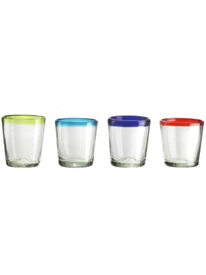 Amici Home Authentic Mexican Handmade Baja Dof Glass, 12oz, Assorted Set Of 4