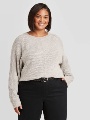 Women's Plus Size Crewneck Ribbed Pullover Sweater - Ava & Viv™